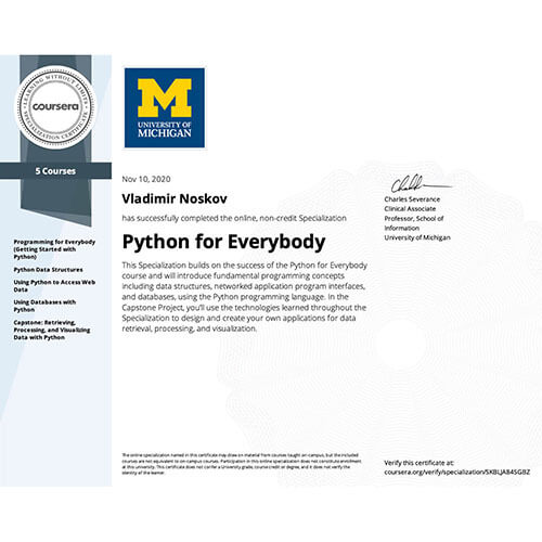 Specialization: Python